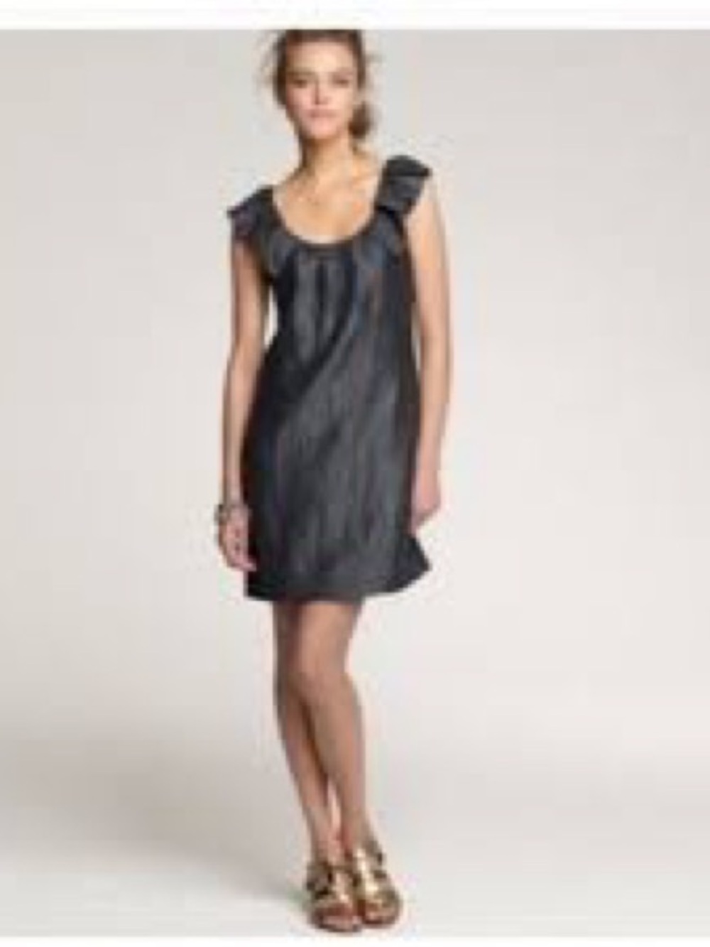 J.Crew Gray Linen Silk Ruffle Collar Sleeveless Shift Dress Lined 6 NEW $89